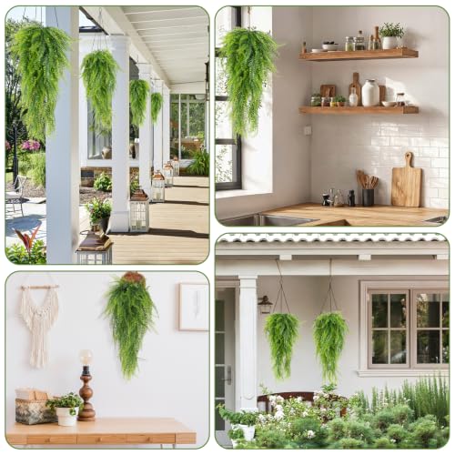RECUTMS Artificial Hanging Plants 4 Pcs Ferns Plants Large Faux Artificial Hanging Plants Wall Plants Fake Ivy Room Decor Home Garden Wedding Party Indoor Outdoor Decorations(Green) - color: Green-4pcs