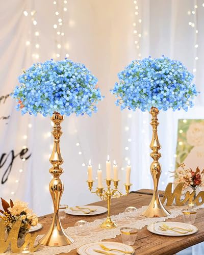 Babys Breath Artificial Flowers, 24Pcs Fake Baby Breath Flowers Artificial Bulk Faux Gypsophila Real Touch Flowers for Outdoors Wedding DIY Bouquet Arrangement Party Home Garden Decor, Blue - color: Blue, size: 24PCS