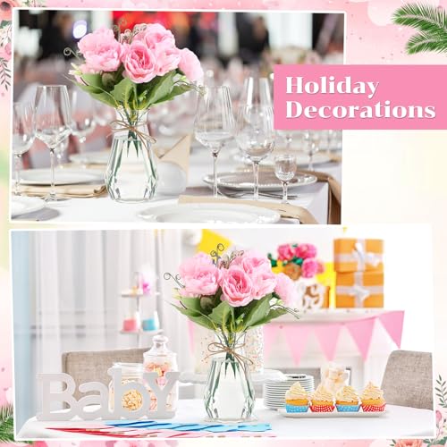 Zeyune 37 Pack Artificial Peonies Flowers with Bud Vase Bulk 24 Bundles Silk Peonies Bouquets 12 Plastic Clear Vase with 1 Rope Fake Flowers for Table Centerpiece Vases(Pink,Perfume) - color: Pink, style: Perfume