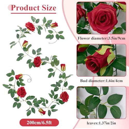 U'Artlines 5 Pack Artificial Red Rose Vines Floral Garlands Total 32.5 Ft Fake Vine Silk Flower Garland for Indoor Outdoor Home Wedding Arch Garden Wall Decoration - color: Red, size: Set of 5