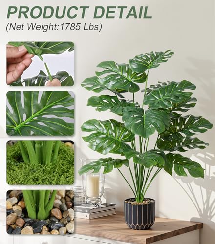 florisso 28" Artificial Monstera Plant Tall Fake Faux Plants Indoor Outdoor Tree for Living Room Home House Decoration - size: 28" Monstera