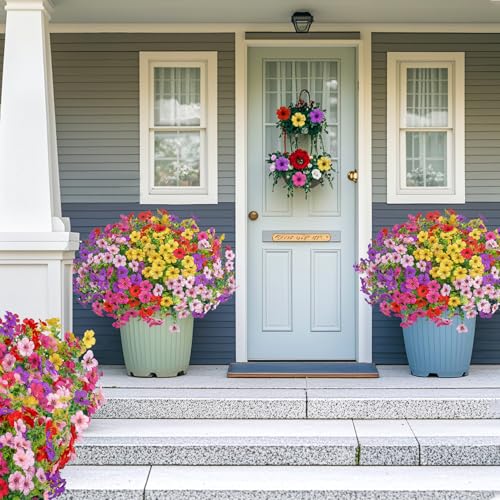 20 Bundles Artificial Flowers for Outdoors Decoration Fake Silk Flowers UV Resistant Faux Plants Artificial Daisy Eucalyptus for Spring Summer Garden Yard Porch Window Home Decor, Mix Colors - color: Multi Color