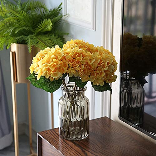 6Pcs Artificial Fake Flowers Plants Silk Hydrangea 1 Flower Head Arrangements Wedding Bouquets Decorations Plastic Floral Table Centerpieces Home Kitchen Garden (Yellow) - color: Yellow