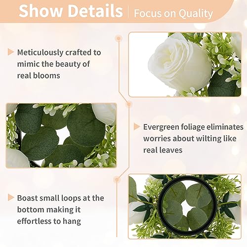 NUPTIO Flower Wreath for Table Centerpieces: 9.05 Inch Small White Artificial Candle Rings 10 Pcs for Wedding Party Christmas Decorations - Rose Wreaths for Spring Summer Front Door Porch Decor 2 Pcs - color: White, size: Dia 9.05"-10pcs