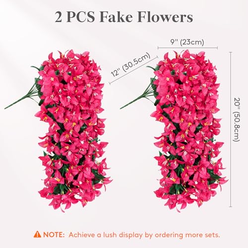 Lifewit Artificial Bougainvillea Flowers, 2 PCS Plastic Long Trailing Vines Fake Flowers for Outdoor Indoor Garden Porch Patio Balcony Decor, UV Resistant, Hot Pink - color: Hot Pink