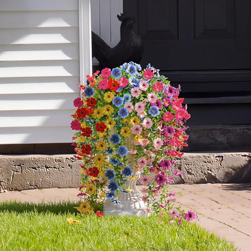 AGIRL 6 Bundles Artificial Flowers for Spring Decoration,Faux Plants for Outdoor Planters,UV & Fading Resistant Silk Fake Flowers for Garden,Patio,Porch,Yard,Farmhouse Decor - color: Red Yellow Fuchsia Purple Pink Blue