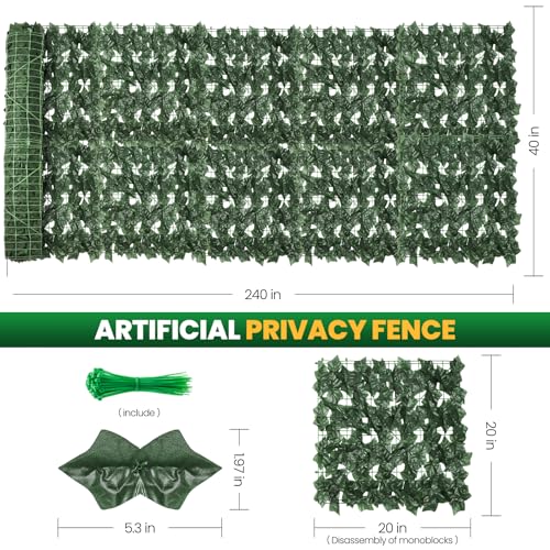Artificial Ivy Privacy Fence Screen,240X40 in Privacy Fence Panels Balcony Privacy Screen Faux Ivy Hedge Vine Leaf Greenery Backdrop Privacy Screen Outdoor for Patio,Balcony, Garden, Backyard - size: 240 in x 40in - Maple Leaf