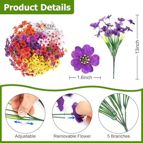 16 Bundles Artificial Flowers for Outdoors UV Resistant Faux Plastic Plants Fake Silk Flowers for Outside Garden Patio Porch Window Box Decoration