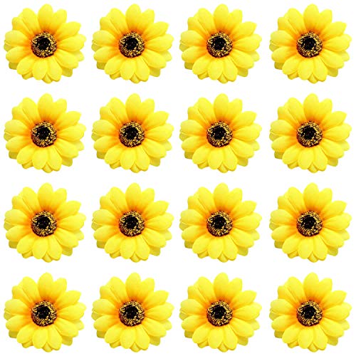 Lawie 16 Pack Artificial Fake Yellow Small Daisy Sunflower Hair Clips Floral Hairpins Alligator Barrettes Brooches Pins Wedding Hawaiian Party Silk Flower Headpiece Holiday Decoration for Women Girls