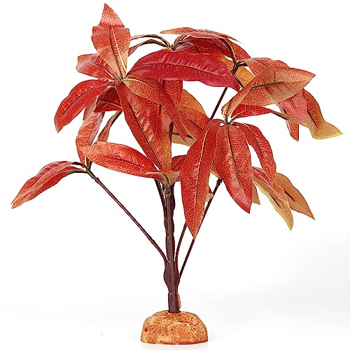 Fake Red Money Tree Plant, Reptile Decor for Terrarium, Crested Gecko Tank Accessories fit Leopard Gecko Bearded Dragon Lizard Chameleon Snake Tortoise - color: N-fake Red Money Tree Plant