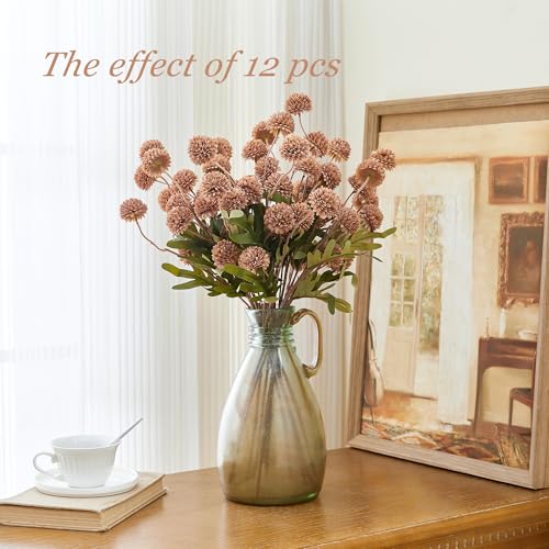 SITUMEIZI Taupe Pompon Mum Artificial Flowers Taupe Faux Silk Mums Mini Chrysanthemum with Stems 6Pcs for DIY Wedding Centerpieces Floral Arrangements - color: Grey