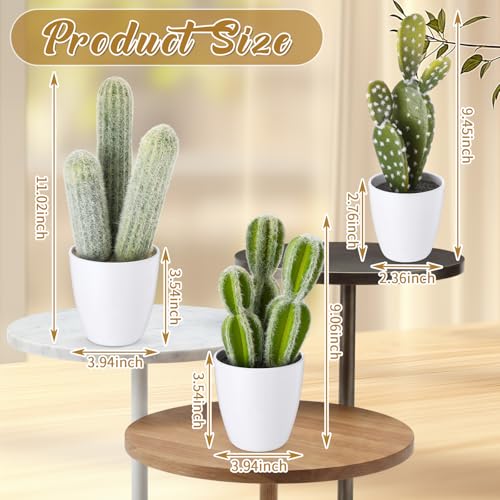3 Pcs Artificial Cactus Plants 9-11'' Fake Cactus Potted Decor No Maintenance Faux Succulent Cacti Nordic Style Decor for Home Office Desk Shelf Living Room Indoor Housewarming Gifts