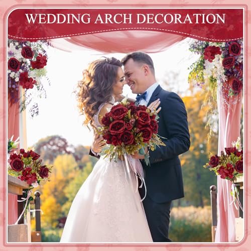 Yunsailing 8 Packs Artificial Peony Flowers Faux Silk Hydrangea Bouquet Vintage Wedding Home Table for Door Decor Reusable Bouquet of Rose Flowers for Valentine Wedding Birthday Party(Claret) - color: Claret, style: Hydrangea