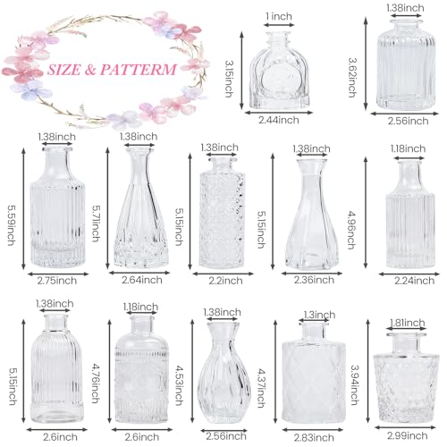 UPBUD Clear Glass Bud Vases Set of 12, Mini Flower Vase for Centerpieces, Small Vases in Bulk for Wedding Decorations, Vintage Vase for Baby Shower, Party, Recepetion, Home Table Décor - color: Standard-clear, size: 12pcs