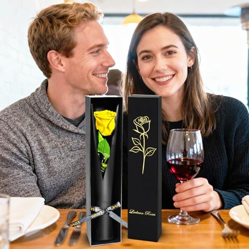 Yellow Single Forever Roses Luxury Gift for Women/Men, Fresh Flowers Bouquet for Girlfriend, Wife, Mom, Anniversary, Valentine's Day, Wedding, Graduation, Christmas, Birthday, Unique Presents for Her - color: Yellow