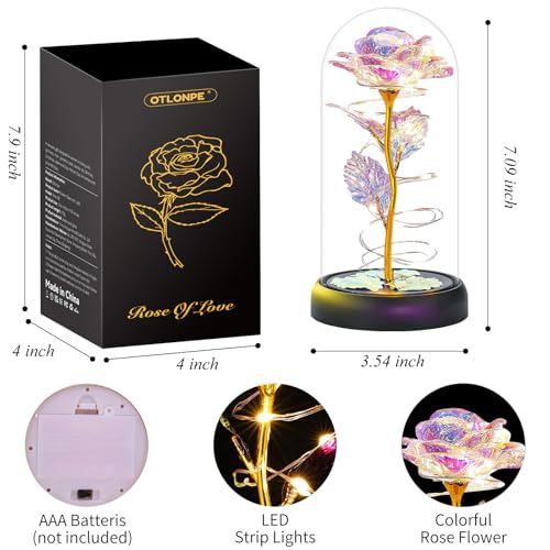 Otlonpe Mothers Day Flowers Gifts for Mom from Daughter Son, Preserved Forever Glass Light Up Rose Gifts for Grandma Wife Women Girlfriend Sister, Gift for Teacher Appreciation Graduation (Colorful) - color: Colorful