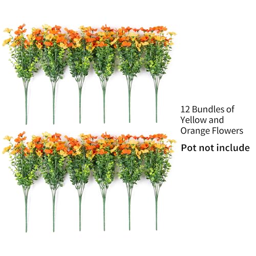 Artificial Fake Flowers Plants for Outdoor Spring Decor, 12 Bundles Faux Silk Flowers for Outdoor Outside Planter Colorful Daisy UV Resistant Look Real for Front Door Porch Patio Yard(Yellow Orange) - color: Orange Yellow