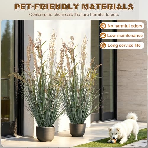 2 Pack Fake Grass Faux Plastic plantas Synthetic Pampas Grass Indoor Outdoor Realistic Floor Plants Artificial Cattail Reed Grass for Home Office Wedding Patio Front Decor Housewarming Gift - color: Pink, size: 4FT