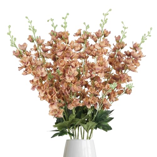 8PCS Delphinium Artificial Flowers 33.5'' Larkspur Silk Flowers Faux Long Stem Flowers for Wedding Table Centerpieces Home Garden Decor(Brown) - color: Brown