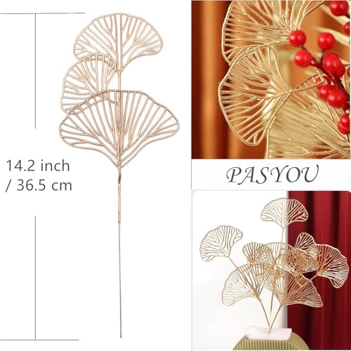 PASYOU Fake Golden Apricot Leaves Plants Artificial Gold Ginkgo Leaf Stems for Christmas Decor, Faux Plastic Sticks Picks Indoor Outdoor Home Wedding Party Event Xmas Ornaments DIY Decoration 12 Pcs - color: Gold Ginkgo Stems - 12 Pack
