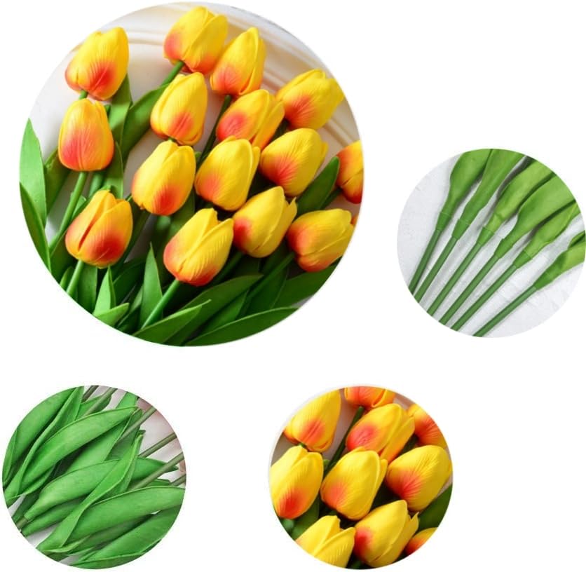 Artificial Tulips 10Pcs Real Touch Fake Tulips PU Flower Arrangement Bouquets for Home Party Decoration (Orange) - color: Orange