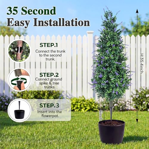 PATIO CHOICE 3ft Artificial Topiary Trees with Lavender Set of 2 Outdoor Faux Plants Artificial Realistic Fake Bushes Decorations for Outdoor Front Porch Garden (Lavender, 36in) - color: Lavender, size: 3ft