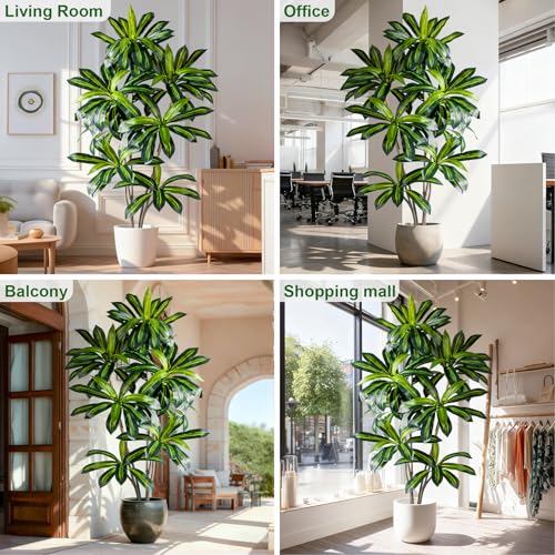Tall Fake Tree Artificial Trees Plant with White Planter Pot Indoor Outdoor Potted Silk Plants Large Faux Trees loor Floor for Home Living Room Decor Outside Patio para decoracion Housewarming Gift - size: 6ft