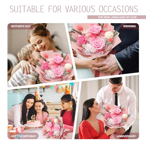 Casaido Preserved Flowers for Delivery, Mothers Day Pink Flower Bouquets with Necklace, Forever Real Roses Anniversary Birthday Valentines Day Christmas Rose Gifts for Women Mom Wife Girlfriend - color: Pink