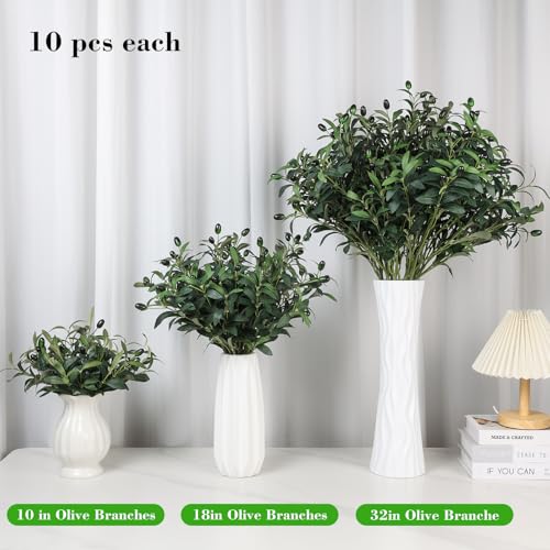10PCS 32inch Artificial Olive Branches Long Thicken Faux Olive Stems Greenery Plants with Lifelike Olives and Silk Leaves for DIY Floral Crafts Office Wedding Home Decor (Vase Not Included) - size: 32in