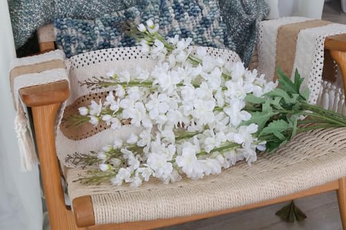 IPOPU 40" White Delphinium Artificial Flowers 5PCS Faux Delphinium Larkspur Silk Flowers Long Stem Artificial Flowers for Home Wedding Floral Arrangement Centerpiece Decor(White) - color: White