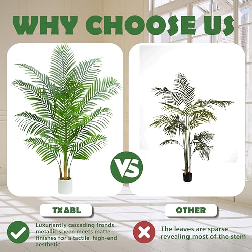 Artificial Palm Tree Plant 6FT Tall Fake Tropical Palm Tree in Pot, Real Bark Design Faux Areca Palm Tree for Home Office Living Room Bedroom Farmhouse Modern Indoor Outdoor Topiary Tree (18 Trunks) - size: 6ft