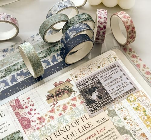 Flowers Washi Tape Set 30 Rolls Floral Patterns Decorative Skinny Slim Masking Tapes for Arts, DIY Crafts, Journals, Planners, Scrapbook, Wrapping (Greens Thrive) - color: Greens Thrive