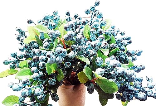 Mistari Artificial Flowers California Faux Blueberries Artificial Blueberry Stems for Decorating Blueberry Picks Fruit Fake Silk Flowers Home Decorative Party Wedding (20 Pack) - size: 20 Pack