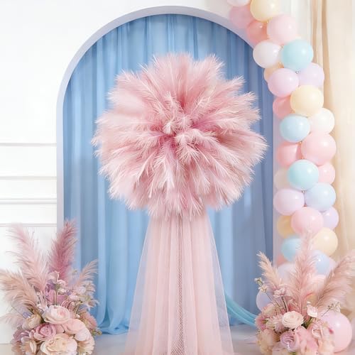 50pcs Light Pink Pampas Grass 21.6 Inch Non-Shedding Faux Pampas for Soft Romantic Home, Dreamy Boho Weddings and Pastel Tone Vase Arrangements - color: Light Pink