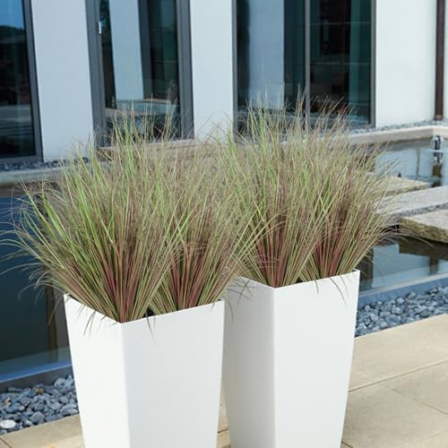Betylifoy Artificial Grass Plants Outdoor 28 PCS Fake Wheat Grass UV Resistant Faux Shrubs Bushes Plant Purple Green Onion Grass Artificial Greenery Stems for Indoor Outdoor Office Home Decor - color: Purple