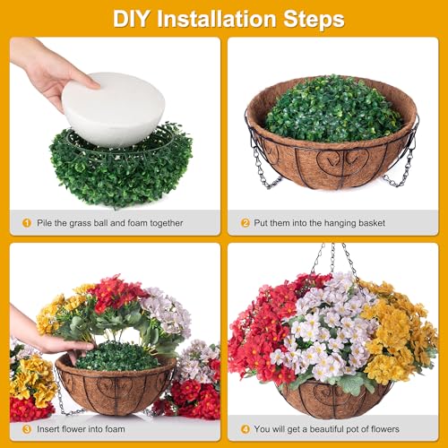 Artificial Fake Hanging Plants Flowers Basket for Spring Outdoor Decoration, Faux Silk Daisy UV Resistant Look Real with Eucalyptus Leaves Summer Decor for Home Patio Garden Outside(Red White Yellow) - color: Red White Yellow