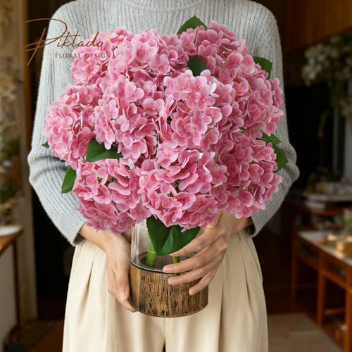 2 Bunch 21in, Real Touch Hydrangea Artificial Flowers, with 10pcs Flower Head 20pcs Leaves, Faux Hydrangea Flowers for Home Office Decor Wedding Party Arrangements (2, Pink) - color: Pink, size: 2 Bunch
