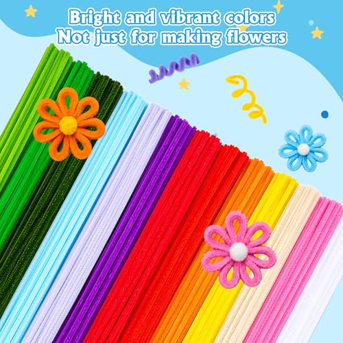 572 PCS Pipe Cleaners Flower Kit, 13 Colors Chenille Stems with Floral Wires, Stamen, Tapes, Dot Glue, Instruction, White Box – DIY Craft Set for Handmade Pipe Cleaner Bouquets and Decorations