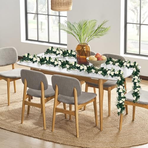 4Pcs 28Ft White Rose Garland, Fake Flower Vines, Artificial Vine Flowers, Rose Hanging Garland for Party Wedding, Garden, Room Table, Christmas, Backdrop Wall Arch Decor - color: White, size: 4Pcs 28Ft