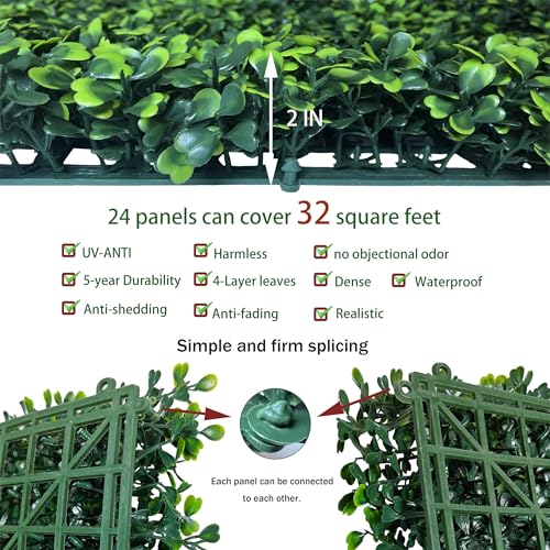ODTORY Artificial Grass Wall Backdrop Panels,16 X 12 in 24P(32 sqft) UV-Anti Greenery Boxwood Panels for Indoor Outdoor Green Wall Decor & Ivy Fence Covering Privacy - size: 16"X12" 24P