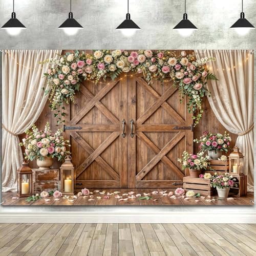 5x3ft Wedding Backdrop Rustic Floral Flower Wooden Wall Backdrop Bridal Baby Shower Ceremony Photography Background Shabby Chic Countryside Western Anniversary Wedding Party Birthday Photo Prop - color: Multi91, size: 5X3FT