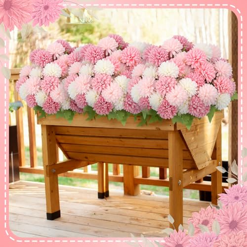 XunYee 12 Pcs Pink Artificial Flowers for Outdoor Spring White Pink Faux Flowers Spring Fake Silk Chrysanthemums Bouquet for Garden Porch Window Patio Floral Arrangement Wedding Home Table Decor - color: Pink