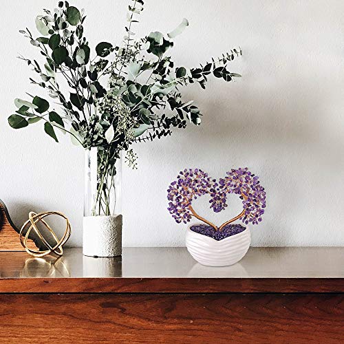 Jovivi Amethyst Crystal Heart Money Tree Healing Gemstone Bonsai Tree for Wedding Ceremony Reiki Balancing Energy Meditation Feng Shui Wealth & Good Luck Home Indoor Office Decor 7.87"-8.26" - color: Amethyst