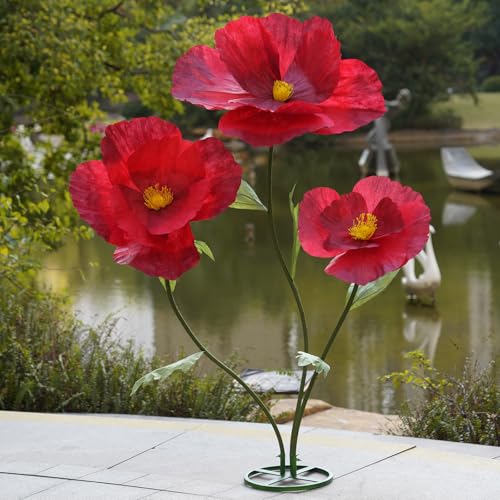 Giant Flowers,Oversized Artificial Flower with Gradient Petals,Large Paper Floral Decor with Stand for Wedding Backdrops, Event Parties, Photo Booth Props, Home Decoration (red) - color: Red