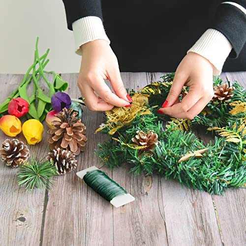 Hapeper 22 Gauge Floral Flexible Paddle Wire for Christmas Wreath Tree, Flower Arrangements, 3 Pack 114 Yards (Green) - color: Green