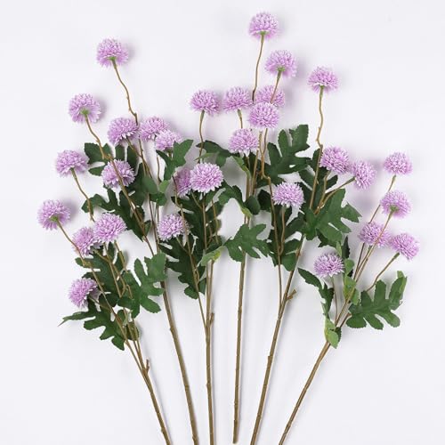 mizii 6Pcs Purple Fake Silk Pompon Mum Artificial Flowers Bulk Small Faux Chrysanthemums with Stems Realistic Floral Decorations for Wedding DIY Bouquet Centerpieces Shower Vase Home Decor (Purple) - color: Purple