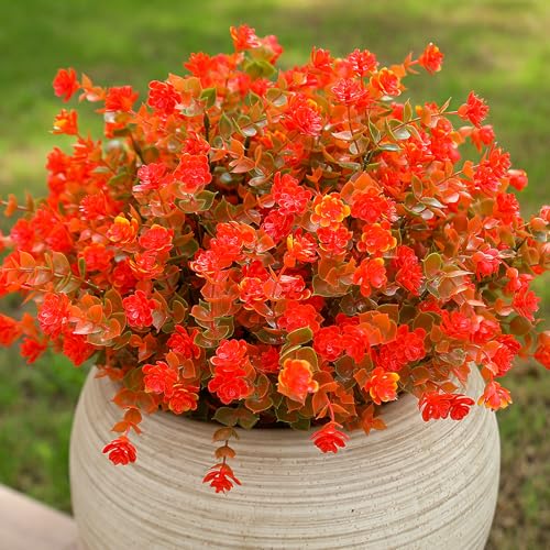 alyptus Artificial Flowers – 12 Bundles Fake Outdoor Fall Flowers with Greenery, UV Resistant No-Fade Faux Plants for Porch, Patio, Garden, Office & Spring Summer Decor - color: Red