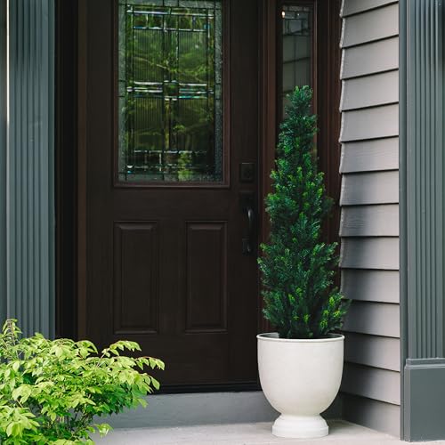Set of 2 Pre-Potted 5 Feet Faux Cedar Tree, Lifelike UV Protected Front Door Decor, Porch, Garden, Entryway Topiary, Indoor/Outdoor Use - Ready to Display - size: 5ft