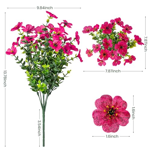 Lnoicy 20 Bundles Artificial Flowers for Outdoor Fake Plants for Spring Decoration,Faux Eucalyptus Flowers for Planter UV Resistant Lifelike for Home Porch Garden（Rose Red） - color: Rose Red
