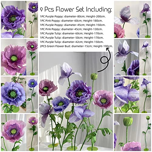 Large Artificial Flowers for Decoration, 9 Pcs/Set Giant Paper Flowers for Wedding Birthday Mother's Day Purple Party Banquet Backdrop Decor Photography Props, Shop Window Display - size: 9 Pcs/Set - Fiber Cloth